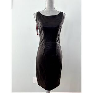 NWT Hugo Hugo Boss Lirana Black Lamb Leather Tailored Sheath Dress size Small